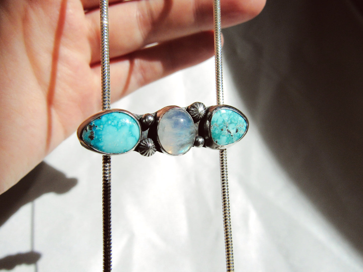 Turquoise & Moonstone Chain Bolo