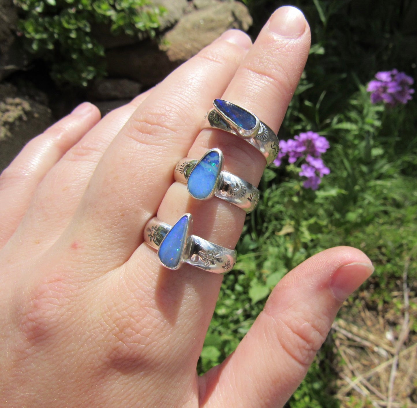 Opal Stamped Stacker Ring - Size 9