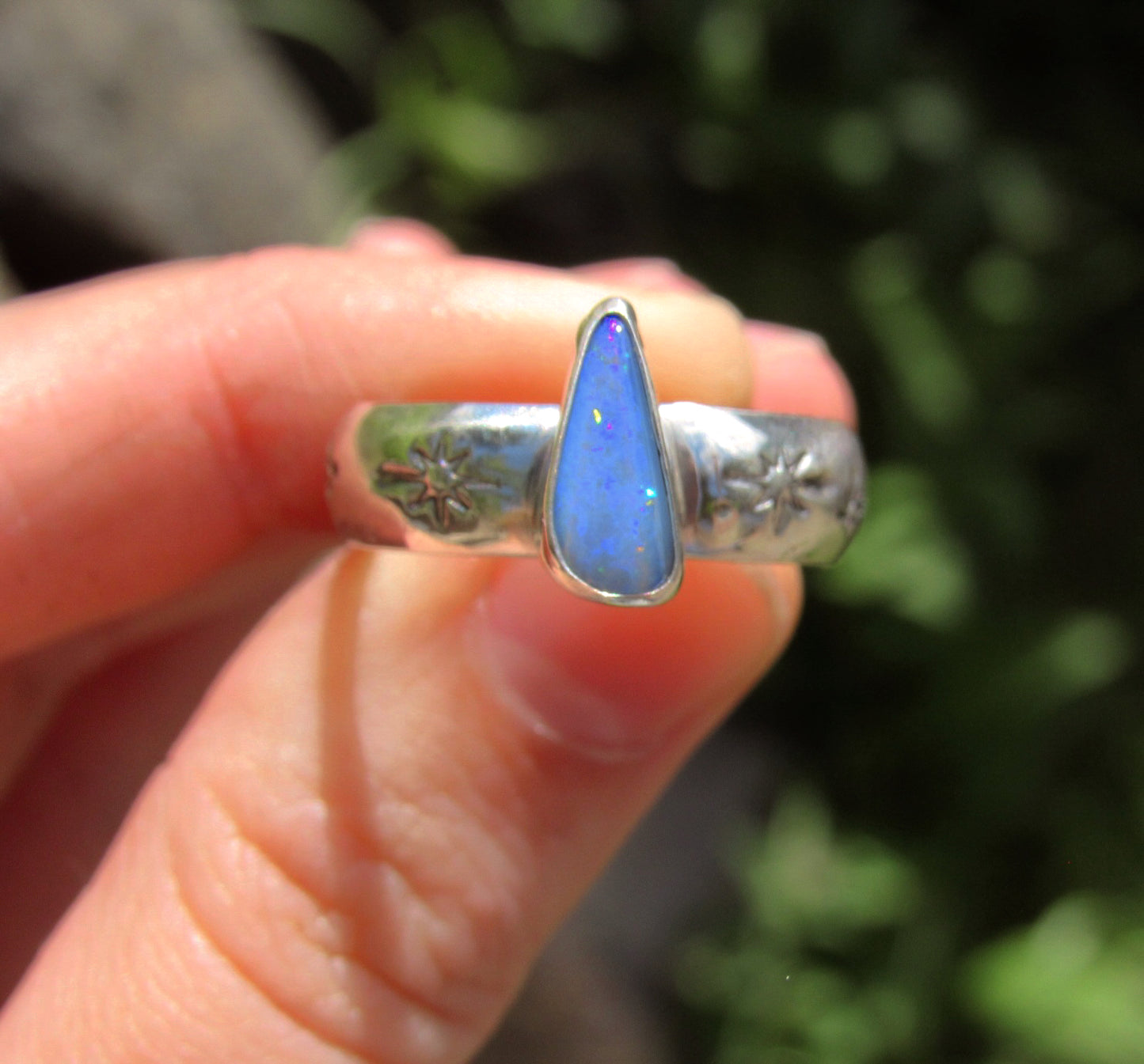 Opal Stamped Stacker Ring - Size 9