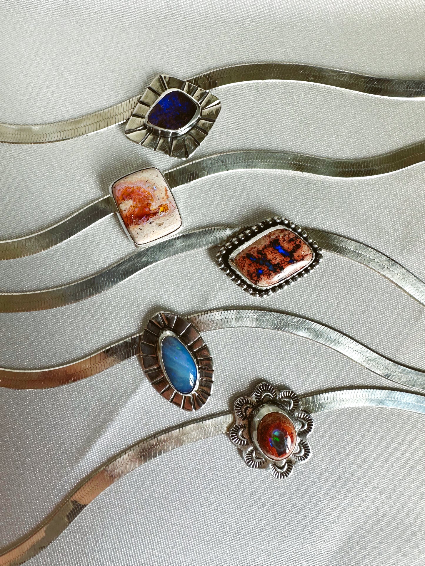 Herringbone Necklace - Fire Opal
