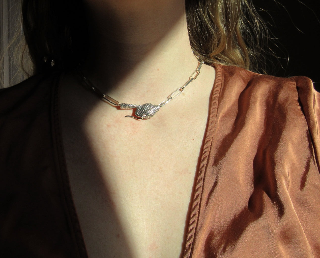 Ouroboros Necklace on Handmade Paperclip Chain