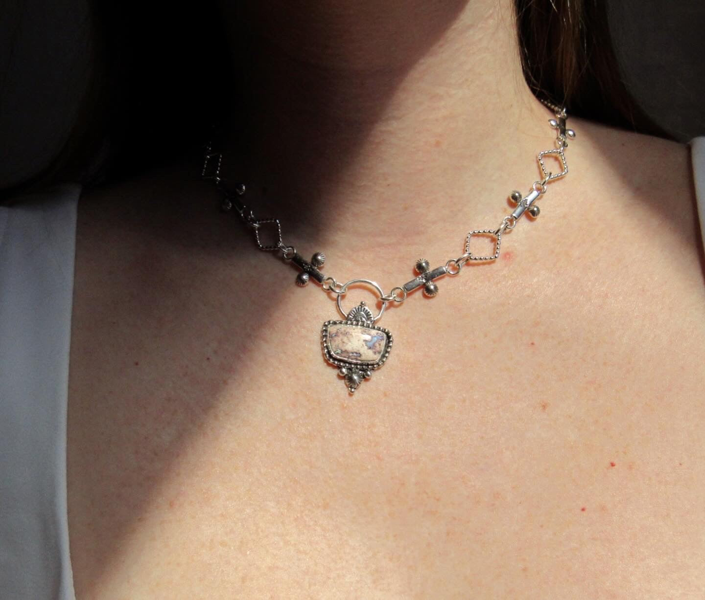 Fire Opal on Handmade Chain