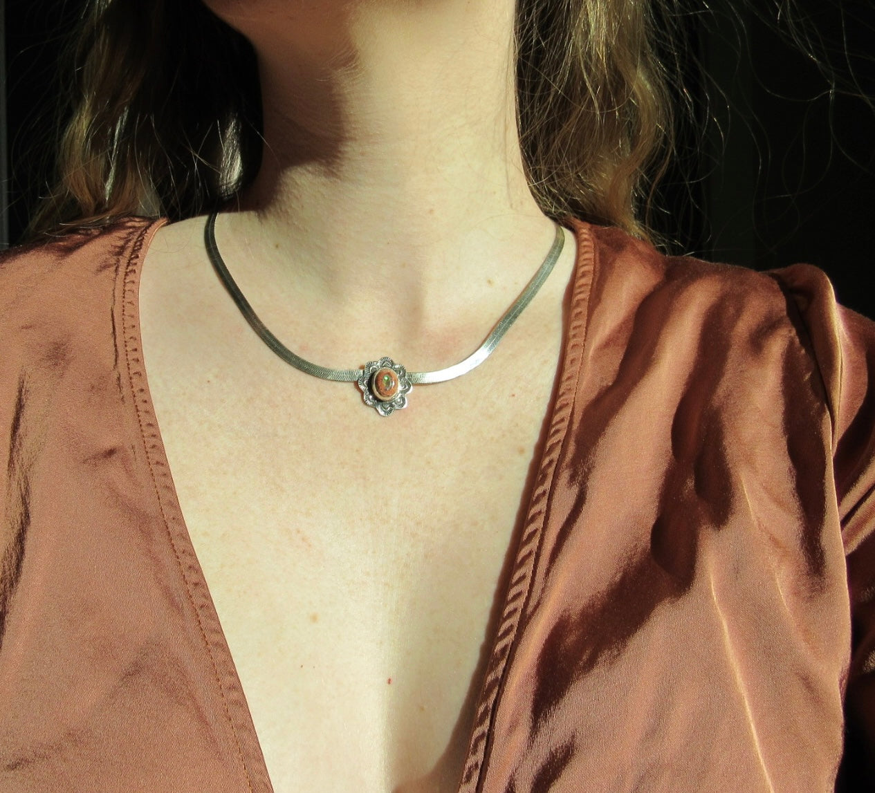 Herringbone Necklace - Fire Opal