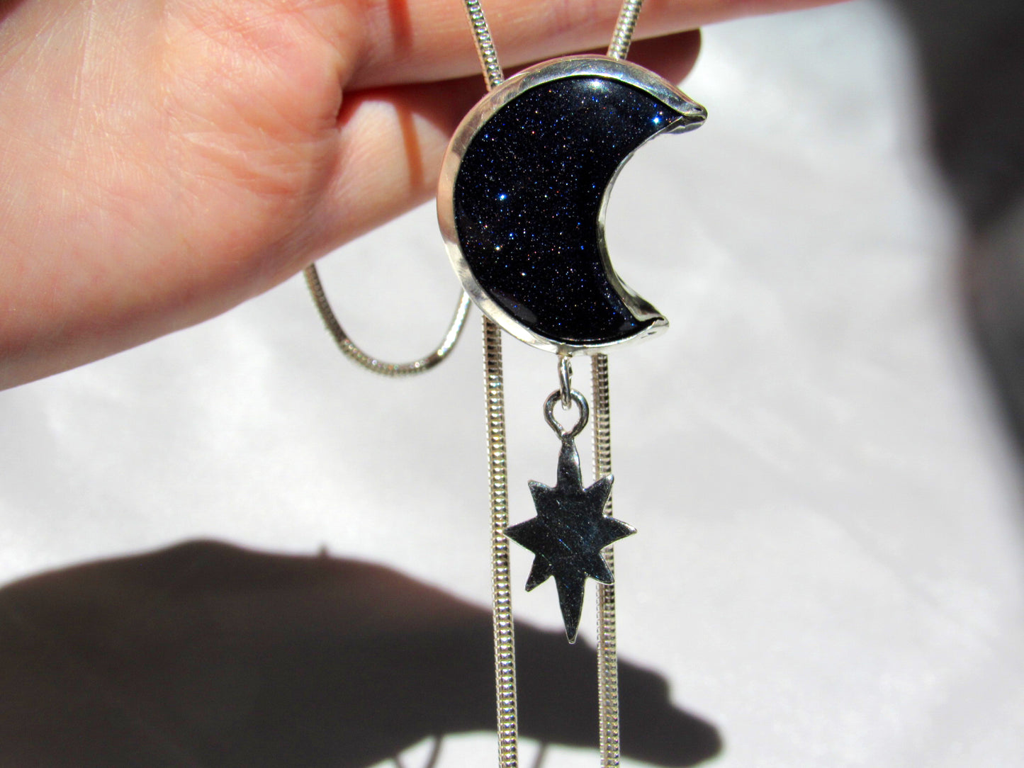 Blue Goldstone Moon Chain Bolo