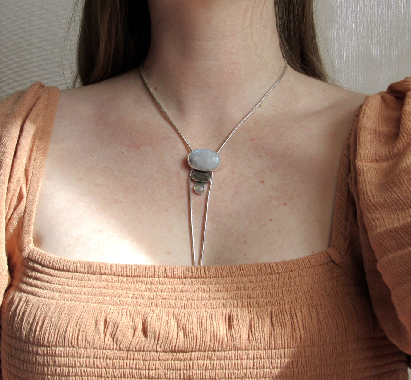 Moonstone, Labradorite & Opal Chain Bolo