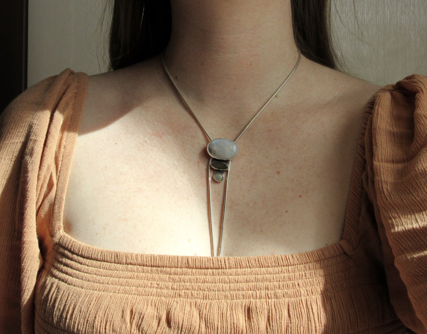 Moonstone, Labradorite & Opal Chain Bolo