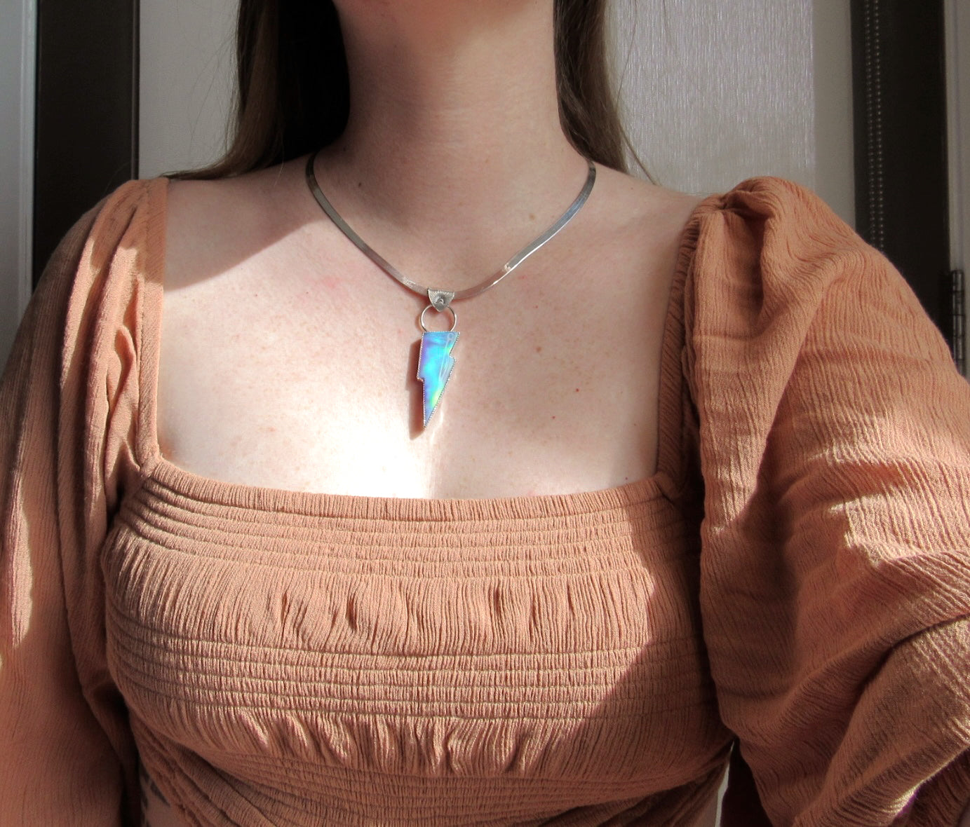 Aurora Opal Bolt Herringbone Necklace