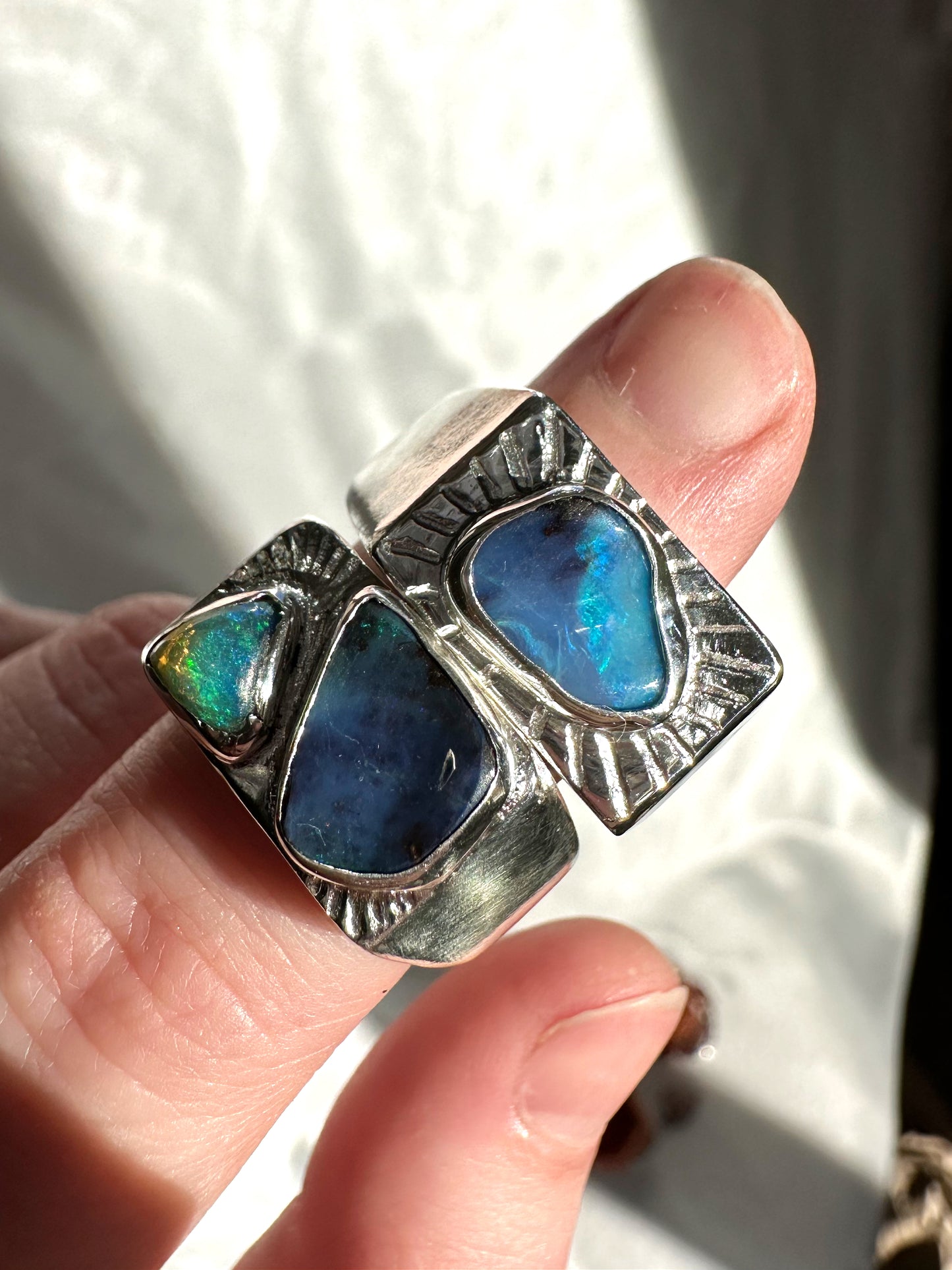 Australian Opal & Ethiopian Opal Signet Ring - Size 7