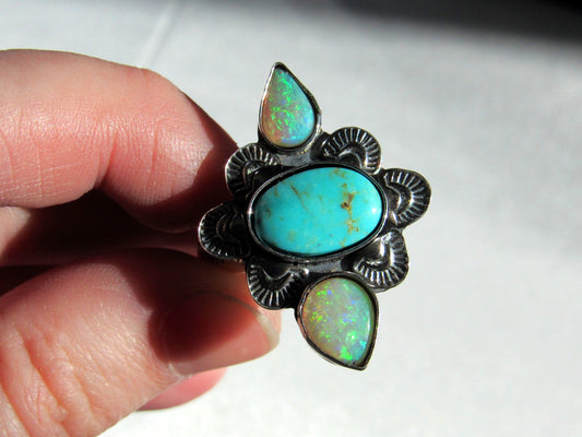 Turquoise & Opal Ring - Finish in Your Size