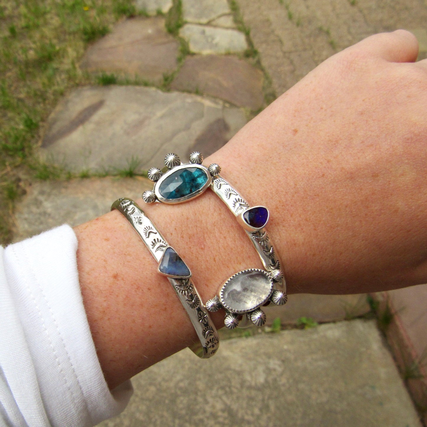 Kyanite & Moonstone Cuff Bracelet - 6 to 6 1/2" Wrist