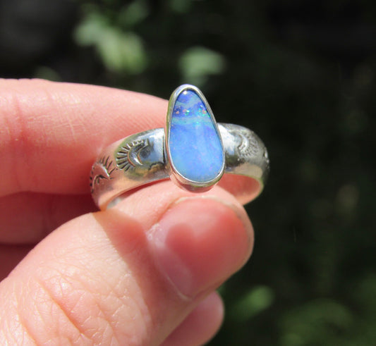 Opal Stamped Stacking Ring - Size 7.25