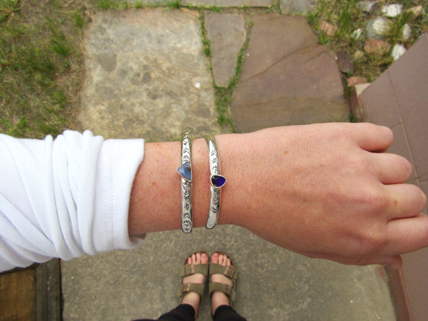 Opal Stamped Stacking Cuff - Size 7" wrist