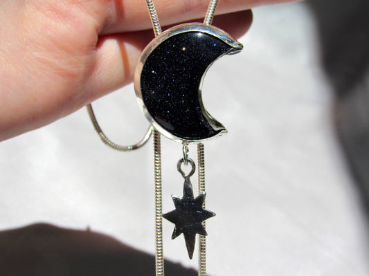 Blue Goldstone Moon Chain Bolo