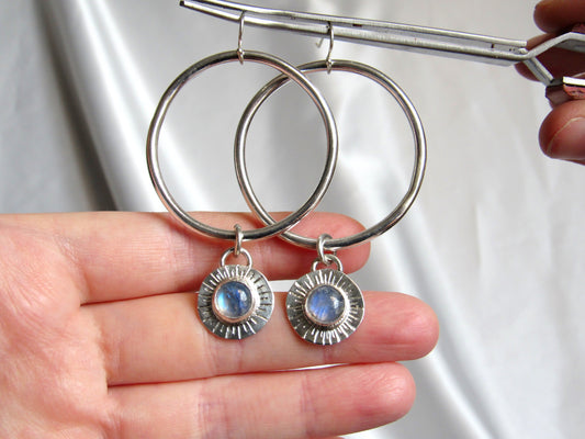 Moonstone Starburst Hoop Earrings