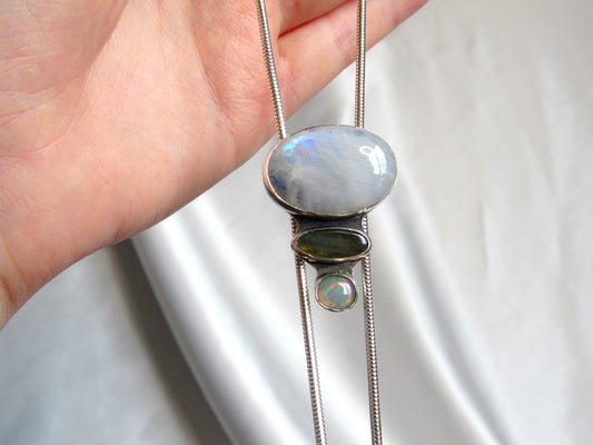 Moonstone, Labradorite & Opal Chain Bolo
