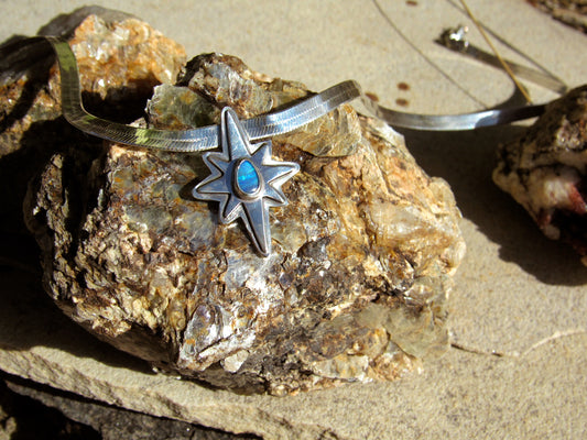 Polaris Herringbone Necklace in Boulder Opal